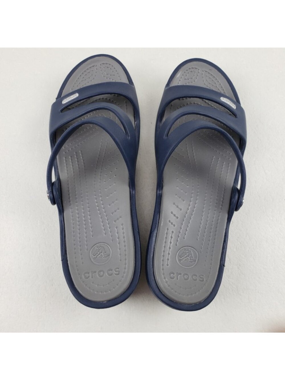 Crocs Patricia Slide Wedge Sandal Womens 10 Blue Strappy Slip On Comfort Shoe - Picture 11 of 13